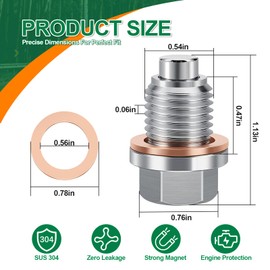 JUSTTOP M14 x 1.5 Magnetic Oil Drain Plug,Magnetic Stainless Steel Oil Pan Drain Nut Bolt with 5 PCS Washer Gasket,Fits for Ford GM Honda Hyundai KIA,Motorcycles,Boats
