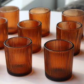 VOHO 24pcs Votive Candle Holders Bulk Wedding Centerpieces for Tables, Amber Tea Lights Candle Holder for Home/Fall Decor, Glass Ribbed Votive Candle Holder Gift Idea