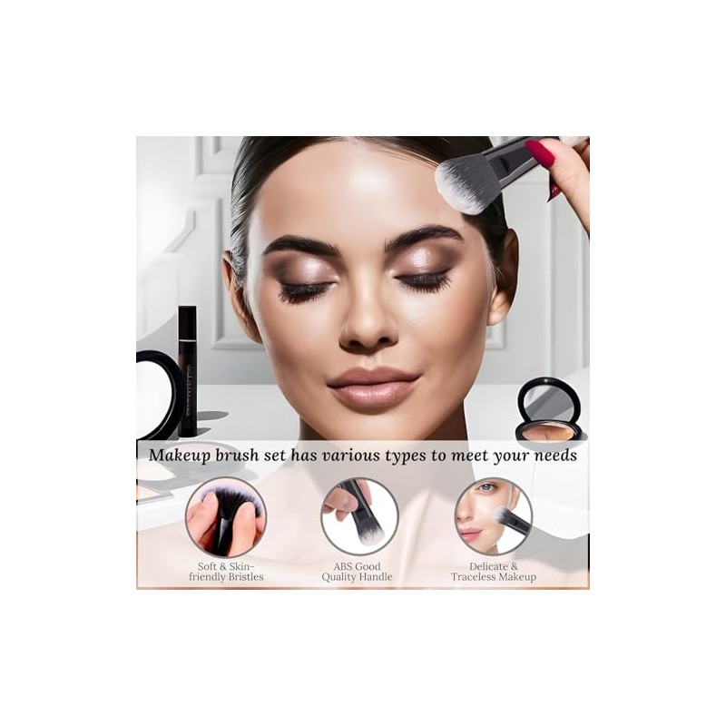 Brochas para Maquillaje, JASUVII 10 Makeup brush set+ 4 Puff,