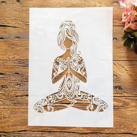 TIAMECH A4 Reusable Yoga Girl Stencil for Painting - Mandala Praying Girl Layering Template, DIY Wall Art, Wood Furniture, Scrapbook & Crafts (8.3x11.7inch)