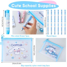 Cute School Supplies, Kawaii Stationary Set, Including Stickers, Pencils, Pen-Style Eraser, Sticky Note, Lanyard with ID Badge, Back to School Gift for Girls Boys Kids