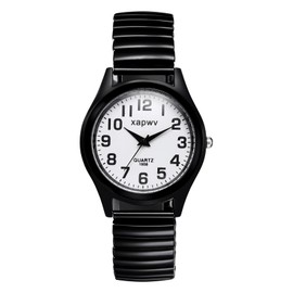 JewelryWe Men Elastic Band Watch: Analog Quartz Black Stretchable Strap Watches Easy Reader Wristwatch for Father's Day