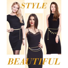 Hicarer 3 Pcs Silver Gold Waist Chain for Body Multi Layer Metal Chain Belts for Women Girls Summer Beach Jewelry Adjustable(Elegant Style)