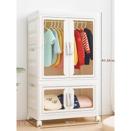 CXCJAI Pet Clothing Storage Cabinet with Hanging Rod Foldable Plastic Storage Bin 2-Tier Dog Clothes Organizer for Small Pets Lightweight, Waterproof– Portable Cat Wardrobe Closet