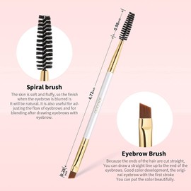 Docolor Eyebrow Brushes, Duo Eyebrow Spoolie Professional Angled Perfect for Feeding and Shaping Eyebrows, Spoolie for Eyebrows or Eyelashes (White, 3 Pack)