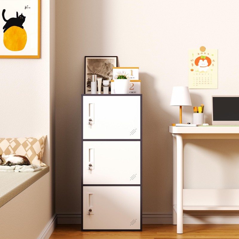 WISUNO 3 Door Vertical Stackable Storage Cabinet with Lock,Anti-Failing Device,