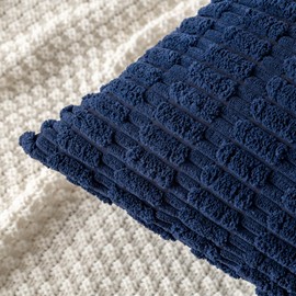 MIULEE Pack of 2 Corduroy Decorative Throw Pillow Covers 20x20 Inch Soft Boho Striped Pillow Covers Modern Farmhouse Home Decor for Sofa Living Room Couch Bed Dark Blue