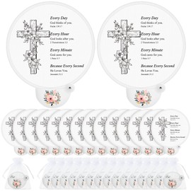 Cinnvoice 16 Set Christian Church Folding Hand Fans with Handles, Flower Cross Theme Portable Handheld Fans Christian Gifts for Church Events, Religious Parties, Gifts for Women, Friend, and Family