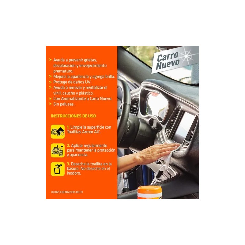 Toallitas Limpiar Armor All Protector Auto Aroma Carro - Blanco