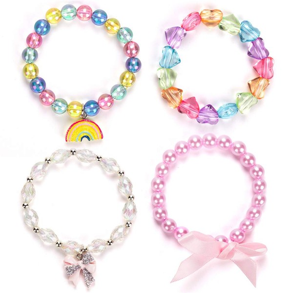 Maelovebunny 4pcs Elegant Girls Colourful Bracelets, Toddler Rainbow Jewelery Bracelets Party Bag Stocking Filler Friendship Bracelet Set