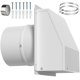 8 Inch Galvanized Steel Hooded Wall Vent with Screen and Damper, Outdoor Wall Exhaust Vent Cover Cap for Kitchen Range Hood and Dryer Duct Exterior Ventilation and Air Exhaust (White)