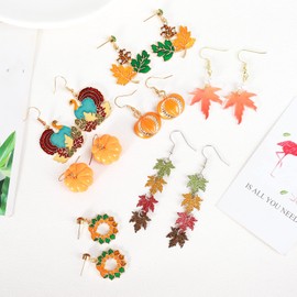 5 Pairs Thanksgiving Earrings for Women Fall Maple Leaf Dangle Earrings Pumpkin Drop Earrings Turkey Earrings for Womens Autumn Jewelry Gifts