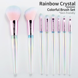 Rainbow Crystal Make Up Brush Set, Professional, Vegan Makeup Brush Set with Handbag by Enzo Ken, Bedazzled Cosmetic Brush, Make Up Set, Sparkly Make Up Brush Vegan, Colourful Make Up Brush Set