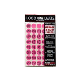 Sunburst Systems 7035 Priced Garage Sale Stickers, 1,000 Count Pre-Printed Labels, Pink