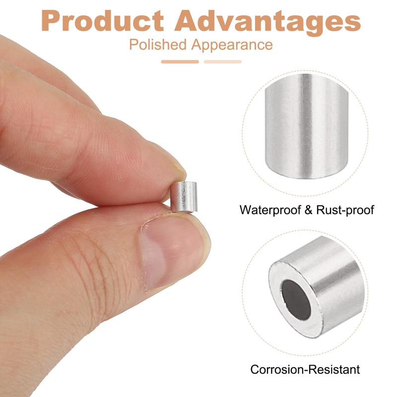 uxcell 1/16"(2mm) Aluminum Crimping Loop Sleeve, Wire Rope Stop Sleeve