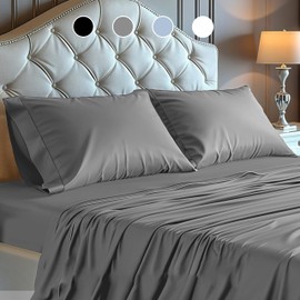 Simple Deluxe Queen Size 4 Piece Sheet, Lightweight Super Soft Easy Care Microfiber - Comfy Breathable, Cooling Bedding Sheets with Deep Pocket, Shrinkage and Fade Resistant, Hotel Luxury, Grey