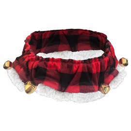 Huxley & Kent Ruff Pet Scrunchy | Buffalo Check (Large) | Festive Christmas/Holiday Neckwear for Dogs/Cats | Fun Stretchable Costume Accessory | Soft Collar with Bells