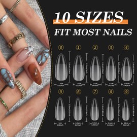 Nail Tips Almond Short, Venares Pack of 500 Nail Tips, Almond with Glue, 10 Sizes, Pre-Polished Short Almond Tips for Nails, Almond Nail Tips, Soft Gel Nail Tips, Short for Gel Nails