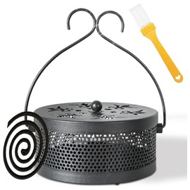 Mosquito Spiral Holder, Metallic Mosquito Coil Holder, Classic Metal Incense Holder, Mosquito Spiral Container with Handle Lid for Indoor Outdoor Camping (C)