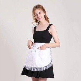 aspire Schürze Damen Vintage Kellnerschürze Weiß Halbschürze für Maid Cosplay