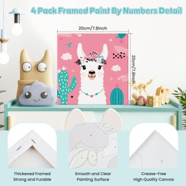 GHHKUD Paint by Numbers Kits for Children & Adults, 4 Pack Canvas Painting by Numbers Kit with Wooden Frame, Cartoon Kids Painting by Numbers, Acrylic Oil Kids Painting Sets for Children, 8x8inch