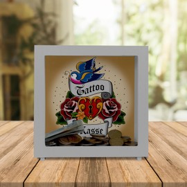 Tattoo cash register frame money box made of wood decoration piggy bank gift idea body art tattoo tattoo as a gift