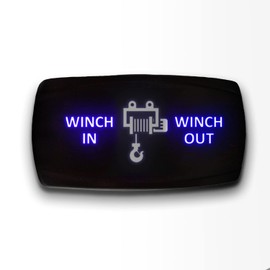 WINCH IN WINCH OUT - Blue - STARK 7-PIN HORIZONTAL Momentary Winch In Out Toggle Switch Waterproof Black Shell/ON-OFF-ON DPDT illuminated Rocker Switch For Auto Truck Boat Marine- DC 20A 12V/10A 24V