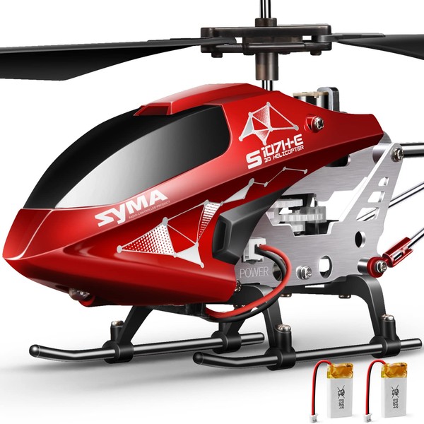 SYMA Remote Control Helicopter, S107H-E Aircraft Toy with Altitude Hold, One Key Take Off/Landing, 3.5 Channel, High&Low Speed, LED Light, Fly Indoor for Kid Boy Beginner, 16min 2 Battery Red-Upgrade