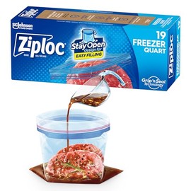 Ziploc Bolsas para congelador de almacenamiento de alimentos, tecnología Grip 'n Seal para un agarre más fácil, abrir y cerrar, 19 unidades