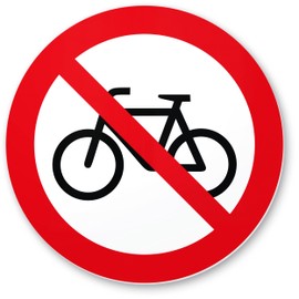 Komma Security Bicycles Strikethrough Red Prohibition Sign - Bicycles Parking Prohibited - Bikes Prohibited - Cyclists