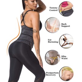 NINGMI Sauna Waist Trainer for Women - Workout Sweat Waist Trimmer Womens Corset Waste Belly Belt Tummy Stomach Wrap Gym Grey