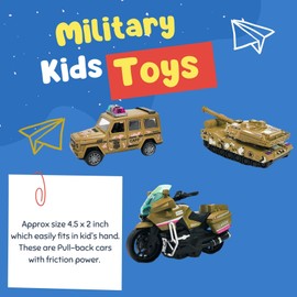 Diecast Military Toys Car Set, 3 Pack Alloy Metal Pull Back Army Truck Toy Tank Bike for Kids Boys Girls