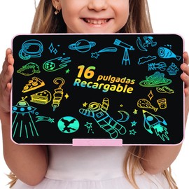 HomeChi Pizarra Mágica LCD a Color de 16 Pulgadas, Pizarra para Dibujar a Mano Recargable por USB, Pizarra Electrónica a Color Borrable con Cerradura, Regalo de Cumpleaños para Niños y Niñas, Rosa