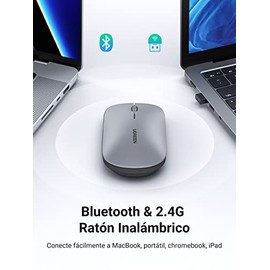 UGREEN Mouse Inalámbrico Bluetooth & 2.4G, Silencioso, Compacto y Portátil
