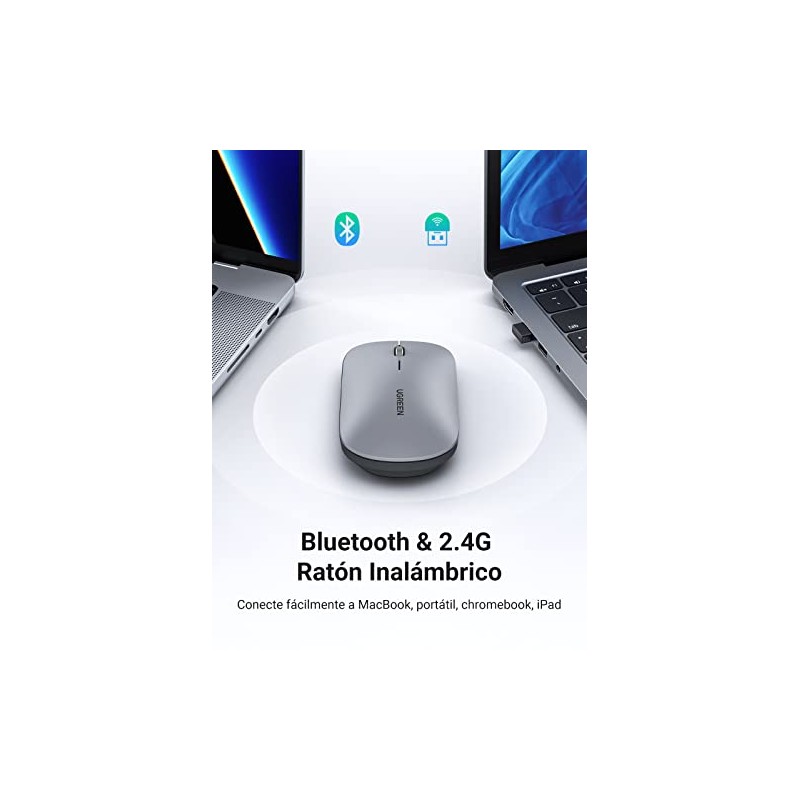 UGREEN Mouse Inalámbrico Bluetooth & 2.4G, Silencioso, Compacto y Portátil