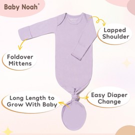 Noah Baby Soft Knotted Gown newborn 0-3 Months, Breathable Infant Long Sleeve Sleepwear for Girl and Boy (Pale Teal Green, 0-3 Months)