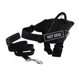 Dean & Tyler's DT Fun "HOT DOG" Harness with Reflective Trim, Medium, And 6 ft Padded Puppy Leash.