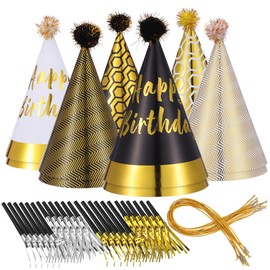 Uonlytech 36pcs Birthday Party Hats for Kids 7 Inch 12 Cone Hats and Party Blowers Birthday Hat with Pom Poms Celebration Headwear for Girls Boys Adults