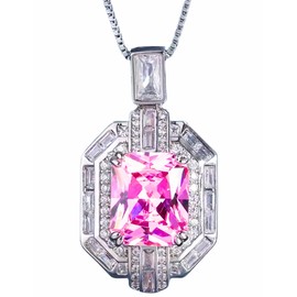 Razzberry Nouveau Womens Zirconia Pendant Necklace in Rhodium Plating with Premium Gift Box (Pink)