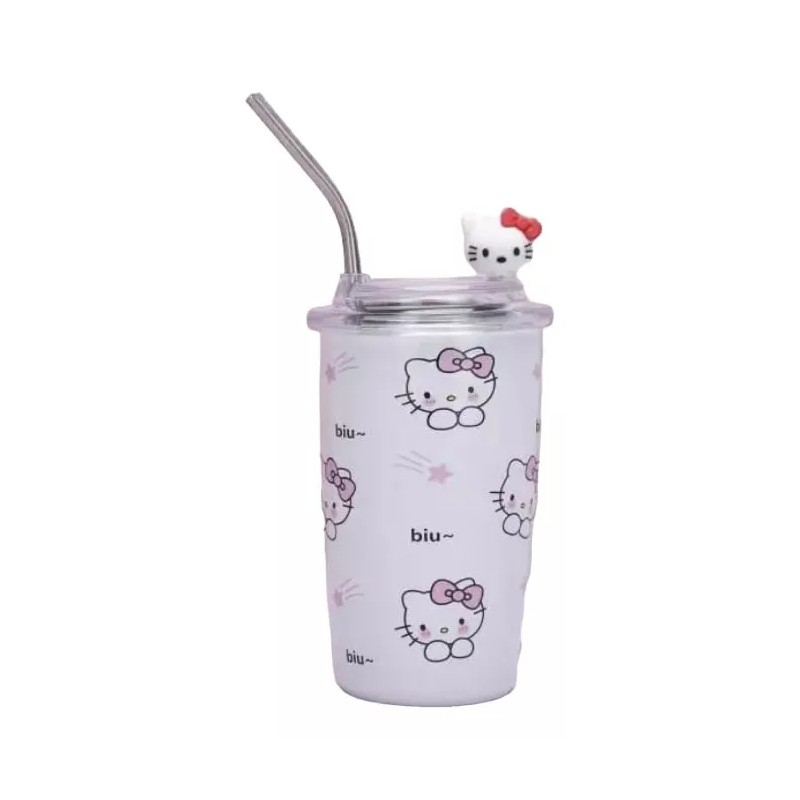 KH Termo Vaso Sanrio Con Popote Acero Inoxidable Kitty Melod