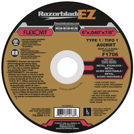 Flexovit® 6" X .040" X 7/8" RAZORBLADE® 60 Grit Aluminum Oxide Grain Reinforced Type 1 Thin Cut-Off Wheel (F1706 Pack of 25)