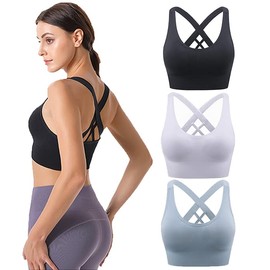 3 piezas Brasieres Deportivos Mujer para Pilates,Sujetador Deportivo con Cruzados Tirantes, Recortada Tank Tops con Copas Acolchadas extraíbles,Soporte de Alto Impacto,Para Hacer Yoga,Correr,Fitness
