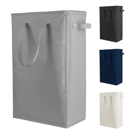 Odonata Cesto de lavandería con asas delgadas, cesta plegable para lavandería, cesta delgada para ropa sucia, bolsa estrecha para lavandería, cesta plegable para ropa sucia 45L (Gris oscuro)