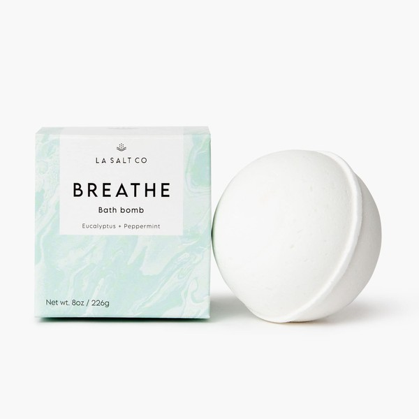 LA SALT CO Breathe Bath Bomb, 8 OZ - Large, Handmade with Natural Ingredients, Mineral-Rich Himalayan Salt, Cruelty-Free, Made with Pure Therapeutic Grade Essential Oils