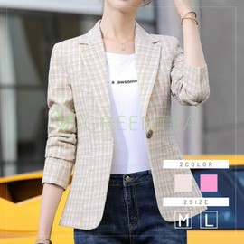 Green Tea Women's Jacket, Plaid, Spring Pattern, Pastel Colors, Formal, beige