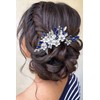 Unicra Bridal Wedding Hair Comb Flower Hair Accessories Blue Crystal