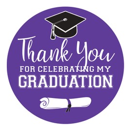 Graduation Thank You Favor Labels - School Colors - 1.75 in. - 40 Count (Purple)