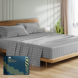 Mayfair Linen 100% Egyptian Cotton Sheets Queen Size - 1500 Thread Count 4 PC Damask Queen Sheet Set Egyptian Cotton, Sateen Weave Sheets, High Thread Count Sheet, 19" Deep Pocket - Dark Grey Stripe