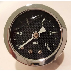 Marshall Gauge 0-15 Psi Fuel Pressure Gauge Carbon Fiber 1.5" Dia. Liquid Filled