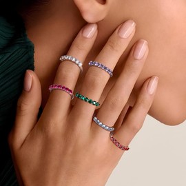 AGRULE Alexandrite Ring 925 Sterling Silver Wedding Bands for Women Created Gemstone Engagement Ring 7 Stone Eternity Ring Size 9